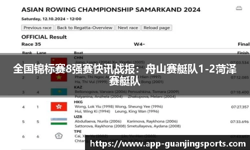 全国锦标赛8强赛快讯战报：舟山赛艇队1-2菏泽赛艇队